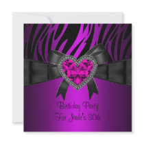 30th Birthday Party Purple Pink Heart Jewel Zebra Custom Announcements