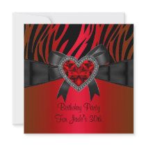 30th Birthday Party Red Heart Jewel Zebra Announcement