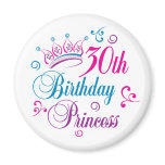 30th Birthday Princess Fridge Magnets