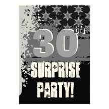 30th Surprise Birthday Party Black Silver Stars Custom Invitations