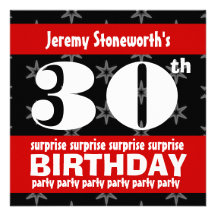 30th SURPRISE  Birthday Silver Stars B420 Custom Invitations