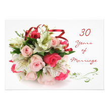 30th Wedding Anniversary.  Roses and lilies Personalized Invite