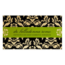 311-Belladonna Damask Golden Lime Business Cards