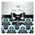 311 Blackberry Blue Damask Black Bow | Baby Shower Personalized Invites