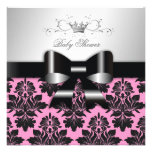 311-Blackberry Pink Damask Black Bow | Baby Shower Custom Invitation