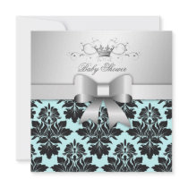 311-Blackberry Sweet Blue Damask Bow | Baby Shower
