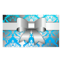 311-Bow-licious Tropical Blue Damask Business Card