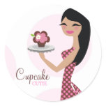 311-Candie the Cupcake Cutie Black Straight Hair Round Stickers