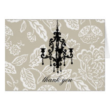 311-Creamy Mocha Vintage Damask Chandelier Greeting Card