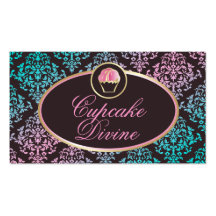 311 Cupcake Divine Solid Aqua Pink Damask Business Cards