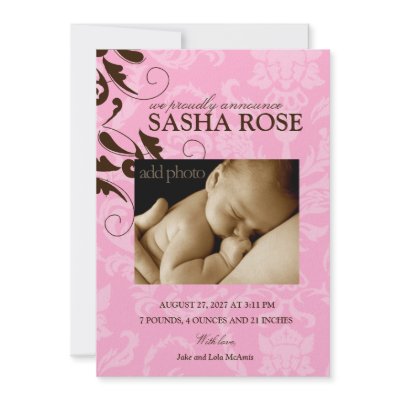 311-Damask Baby Girl Personalized Invite by Jill311