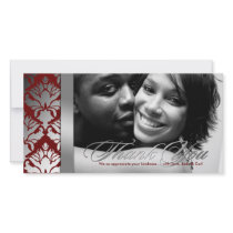 311-Damask Shimmer Thank You Silver Red Photo Card Template