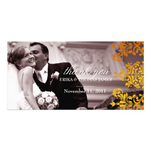 311 Dashing Damask | Fresh Orange Yellow Thank You Photo Card Template