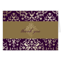 311-Dazzling Damask Gold Eggplant Thank you Card