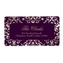 311-Dazzling Damask Gold Ivory Deep Purple Custom Shipping Labels