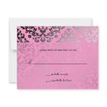 311-Dazzling Damask Pink Flamingo RSVP card Invitation