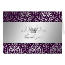 311-Dazzling Damask Silver Thank you Eggplant Cards