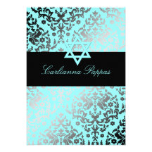 311 Dazzling Damask Turquoise Blue Star of David Invite