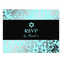 311 Dazzling Damask Turquoise Blue Star of David Personalized Invites