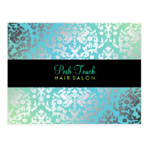 311-Dazzling Damask Turquoise & Lime Black Postcards