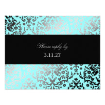 311-Dazzling Damask Turquoise RSVP Custom Invites