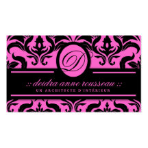 311-Deidra Damask Pink Liquorice Monogram Business Cards