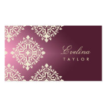 311-Evelina Cream et Maroon Damask Business Card Templates