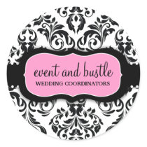 311-Event & Bustle | White Damask Round Stickers