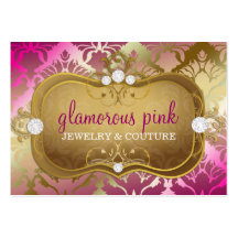 311 Glamourous Golden Pink Damask Business Card Template