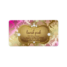 311 Glamourous Golden Pink Damask Personalized Address Label