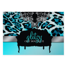 311 Glitzy Chic Boutique Leopard Turquoise Metalli Business Card Template