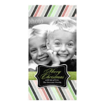 311 Green Vintage Striped Christmas Photo Card