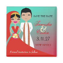 311- Indian Beauty Bride with Groom Turq Dream Fridge Magnets