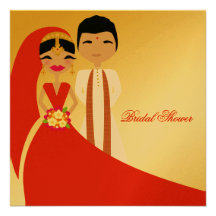 311-Indian Beauty with Groom Bridal Shower Invitations