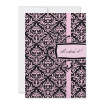 311-Julianna Pink Liquorice Damask Personalized Invitations