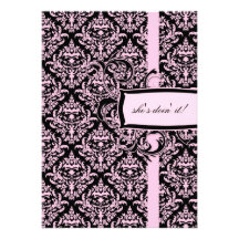 311-Julianna Pink Liquorice Damask Personalized Invitations