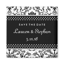 311-Lauren Damask Save the Date Black Refrigerator Magnets