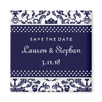 311-Lauren Damask Save the Date Navy Refrigerator Magnets