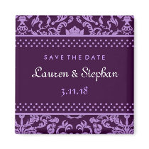 311-Lauren Damask Save the Date Purple Fridge Magnet