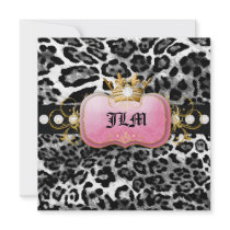 311-Lavish Pink Crown Leopard Bachelorette Invitation