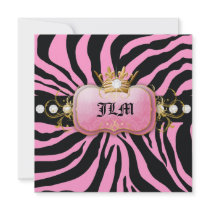 311-Lavish Pink Crown Zebra Bachelorette Personalized Invite