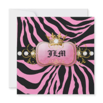 311-Lavish Pink Crown Zebra Sweet Sixteen Invite