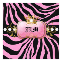311-Lavish Pink Crown Zebra Sweet Sixteen Invite