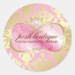 311-Lavish Pink Platter & Damask Shimmer Golden Round Sticker