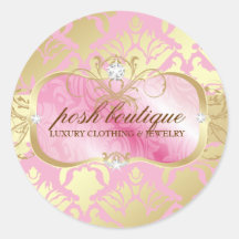 311-Lavish Pink Platter & Damask Shimmer Golden Round Sticker