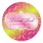 311-Lavish Pink Platter | Golden Divine Rose Stem Round Stickers