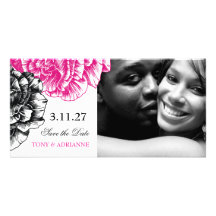 311-Le Plush Fleur - Pink & Black Save the Date Custom Photo Card