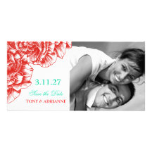 311-Le Plush Fleur - Rouge & Turquoi Save the Date Photo Greeting Card