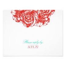 311-Le Plush Fleur - Rouge & Turquoise RSVP Personalized Announcements