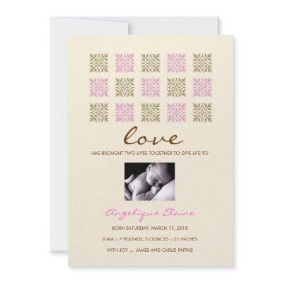 311-LEAF OF LOVE PINK AND GOLD GIRL ANNOUNCEMENT by Jill311